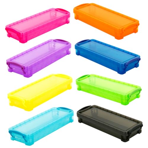 DOITOOL 8 Stück Teiliges Farbige Stiftbox Leichtgewichtige Wiederverwendbare Aufbewahrungsbox für Stifte und Marker mit Praktischem Deckel für Schreibtisch und Rucksack von DOITOOL