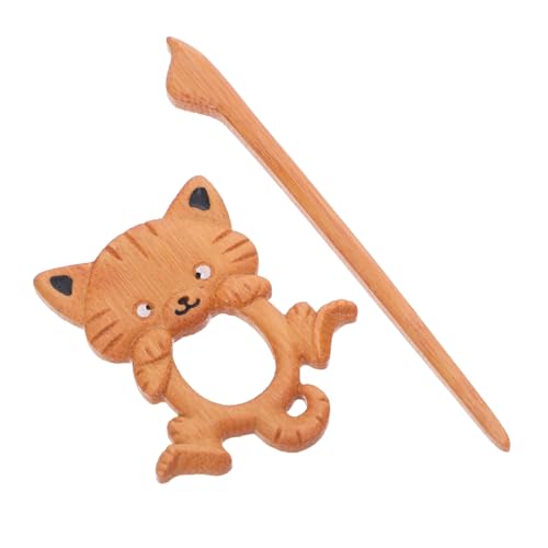 DOITOOL Bambus Shawl Pin mit Stick Leichter Vintage Tier-brosche Niedliche Katzenform Stilvolle Schal Cape-befestigung Einfach zu Tragen für Damen Alltag und von DOITOOL