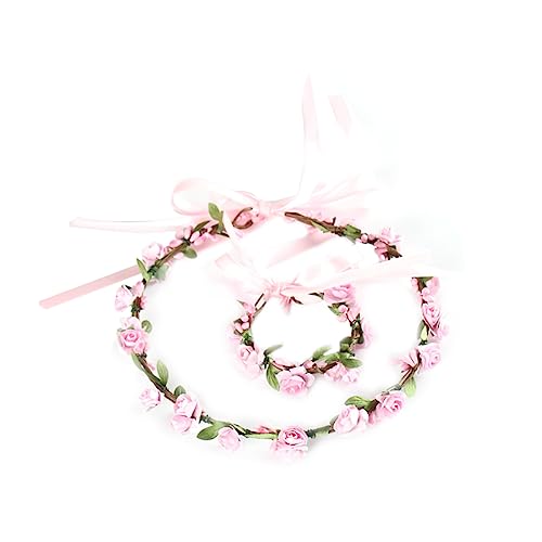 DOITOOL Blumenkorsagenarmband Performance-haarreifen Tiara Für Die Hochzeit Der Braut Stirnband Für Perücken Braut Stirnband Braut Kopfschmuck Kranz Rosa Florales Armband von DOITOOL