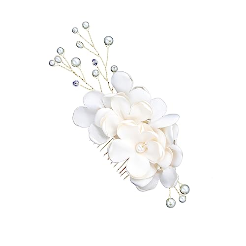 DOITOOL Hochzeitskopfschmuck für die Braut Brautkopfschmuck für die Hochzeit Brautjungfer Kamm haarschmuck Tiara Brauthaarkamm Haarkamm für Frauen Perle Kopfbedeckung Stoffblumen Damen von DOITOOL