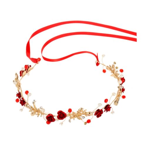 DOITOOL Brautkranz Spitzenstirnband Hochzeitsgirlande Boho Haarschmuck Tiara Kopfbedeckung für Mädchen weibliche Kopfbedeckung kleines Mädchen Südkorea Kind Stoff rot von DOITOOL