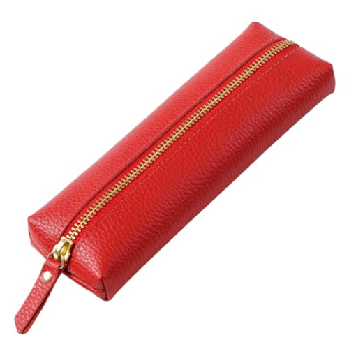 DOITOOL Dekorative Schreibwarentasche Bleistiftfälle Lagerung Bleistifttasche Mit Reißverschlussdesign Etui Fall Federmäppchen Ästhetik Nettes Bleistiftkoffer Klein Rindsleder Rot von DOITOOL