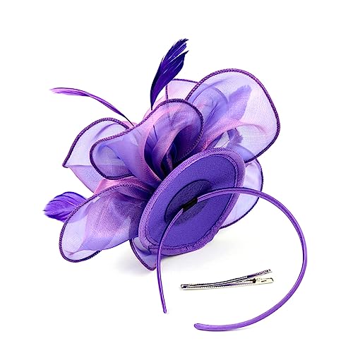 DOITOOL Fascinators für Damen Fascinator Haarschmuck Fascinators für Teeparty Teehüte für Kirchenhüte für Damen Fascinator Haarspange Kleid Schal Handschlaufe Haarteil Braut Hut Violett von DOITOOL