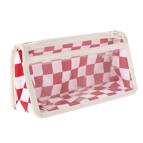 DOITOOL Federmäppchen Im Schachbrettmuster Groß Ästhetisch Tasche Schulstiftbeutel Bleistift-Organizer Make -up -Beutel Veranstalter Fall Lagerung Mehrzweckstiftbeutel PVC Rot von DOITOOL