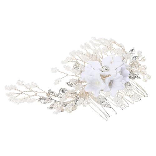 DOITOOL Floraler Kopfschmuck Für Die Braut Blumenmädchen Haarschmuck Für Die Hochzeit Perlhaarzubeh?r Brauthaarkamm Braut-tiara Harz Weiß Fräulein Die Blumen Spiegel von DOITOOL