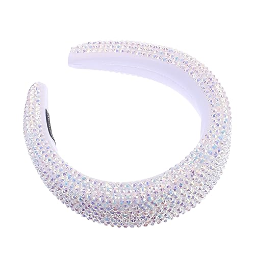 DOITOOL Full Diamond Stirnband mit breiter Krempe breites haarband party haarreif Gepolstertes Haarband Leichtes Haarband Hochzeit Diamant Schmuck Kopfbedeckung Damen schmücken Stoff Weiß von DOITOOL