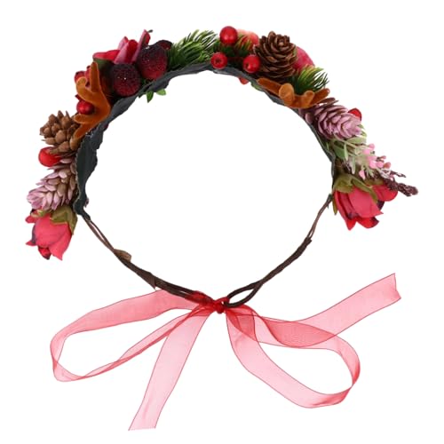 DOITOOL Geweih Stirnband Pinienzapfen Haarspange Hochzeit Haarspange Stirnband Mit Beerenblumen Stechpalmenbeere Haaraccessoires Kranz Stoff Rot Kind Mädchen von DOITOOL