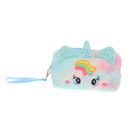 DOITOOL Großes Plüsch Federmäppchen Einhorn mit Viel Stauraum Weiche Schreibwarentasche für Mädchen Vielseitige Kosmetiktasche und Organizer für Schule Reisen Geeignet Blau von DOITOOL