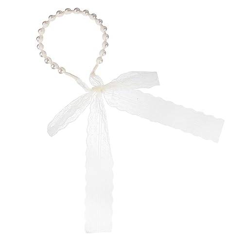 DOITOOL Perlenstirnbänder Braut Stirnband Haargummis mit Stirnbänder für Kinder Tiara haarschmuck Haarreif aus Perlen Perle Haarband Schleife Kopfbedeckung Südkorea Mädchen Spitze von DOITOOL