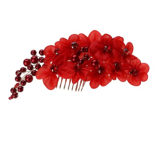 DOITOOL Haarschmuck Für Die Braut Blumenclips Für Das Haar Perle Blumen Haarkammnadel Brautblumen Kopfschmuck Braut Haarspange Haarspangen Für Frauen Fräulein Hochzeitskleid Weiß Rot von DOITOOL