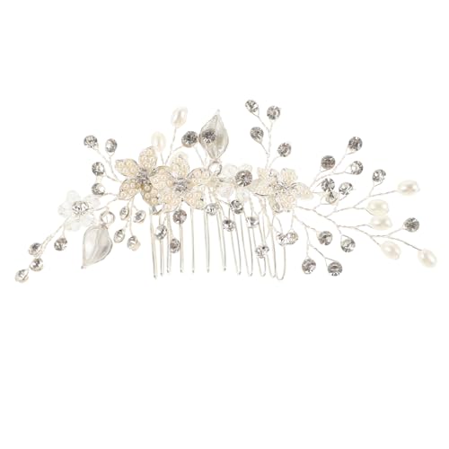 DOITOOL Perlenblumen-Haarkamm Hochzeit Braut Haarkamm Tiara Haarspangen Kopfschmuck für die Braut Hochzeitskopfschmuck Abschlussball Haarnadel Zubehör Kopfbedeckung Weiß von DOITOOL