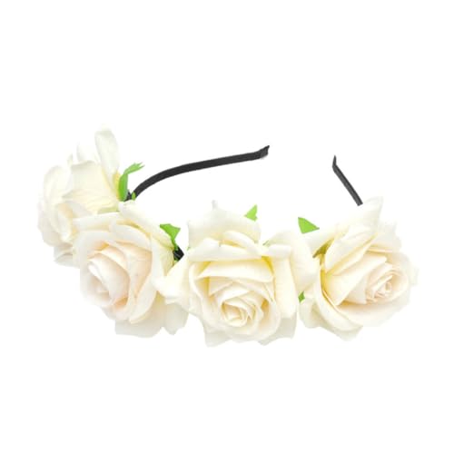 DOITOOL Hochzeit Frauen Haarreifen Brautrose ewige Blumenstirnbänder kopfschmuck Tiara rosafarbener Haarreif Rosenblüten-Haarreifen konservierte Kopfbedeckung Kranz 7c Weiß von DOITOOL