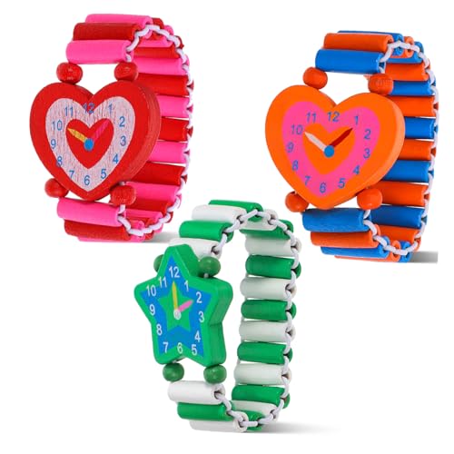 DOITOOL Holz Armbanduhr Kinder : Holz-Cartoon-Simulations-Armbanduhr Kinder-Armbanduhr Für Armbanduhr Kleinkinder 3 Jahre 3 Stück Pro Set Zuf?Lliger Stil von DOITOOL