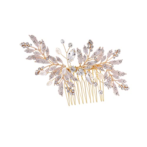 DOITOOL Kamm Hochzeitsfoto-Requisiten Brautkopfschmuck für die Hochzeit Braut- Hochzeitskopfschmuck für die Braut goldene Tiara Brautschleier-Clip Braut Haarspange Kämme Perle Strass von DOITOOL