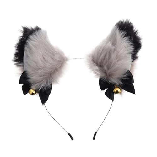 DOITOOL Katzenohr-Glöckchen-Stirnband flauschiges Ohrenstirnband Haarreif mit pelzigen Katzenohren Tiara Haarschmuck Cosplay-Haarreifen Ohr Haarband Mädchen Tier Kleidung von DOITOOL