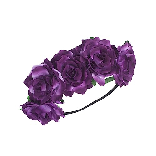 DOITOOL kopfschmuck Haarbänder Tiara florales Stirnband rosafarbenes Haarband Blumenstirnbänder für Mädchen die Blumen Kopfbedeckung Beflocktes Tuch Braut Violett von DOITOOL