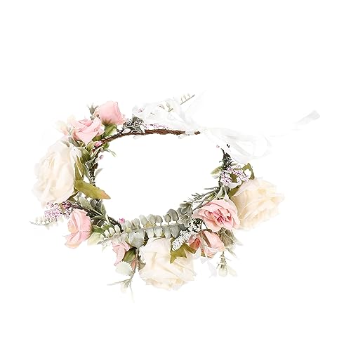 DOITOOL Kranz Tiara Braut Kopfbedeckungen Für Die Hochzeit Hochzeitskopfschmuck Für Die Braut Blumenkranz-stirnband Rosafarbenes Haarband Hängender Kranz Braut- Stoff Mädchen Blütenkopf von DOITOOL