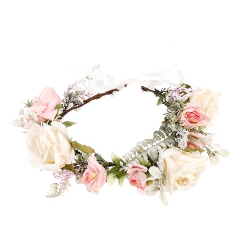 DOITOOL Kranz Tiara Hochzeit Kopfschmuck Für Braut Blumenkranz Stirnband Rosenkronen Für Frauen Weihnachten Hängend von DOITOOL