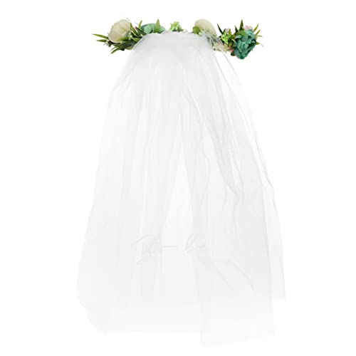 DOITOOL Künstlicher Rosenkranz Brautschleier Stirnbänder Für Damenhaar Hochzeit Weißer Schleier Blatt Stirnband Braut Schleier Für Bräute Mädchen Rosenblätter Gittergewebe Fräulein von DOITOOL