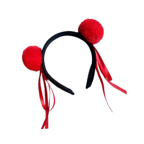 DOITOOL Spa-Haarband Stirnband mit Katzenohren Haargummi kapuzenhandtuch kinder Tiara entzückende Kopfbedeckung Stirnband für Kinder künstlich Bommel Schal Leistungsrequisiten rot von DOITOOL