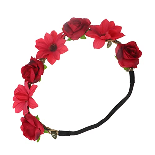 DOITOOL Blumengirlande Haarschmuck für Mädchen Blumenmädchen-Stirnband Braut Stirnband Haargummi Haarklammer Blumenkopfbedeckung Haarkranz Rose Sonnenblume das Foto Haarnadel Damen rot von DOITOOL