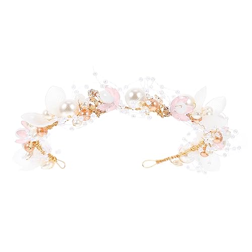 DOITOOL Perlenblumen-Stirnband Stirnbänder mit Perlen Golddekor Haargummis Tiara Hochzeit Haarband zarte Kopfbedeckungen Weben schmücken Haarschmuck Zubehör Braut Rosa von DOITOOL