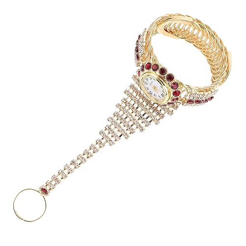 DOITOOL Rhinestone Armbanduhr für Damen Elegantes Armband mit Ring Design Accessoires für Partys Besondere Anlässe Tragbar Leicht Granatrot DOITOOL Rhinestone Armbanduhr für Damen Elegantes Armband mit Ring Design Accessoires für Partys Besondere Anlässe Tragbar Leicht Granatrot von DOITOOL