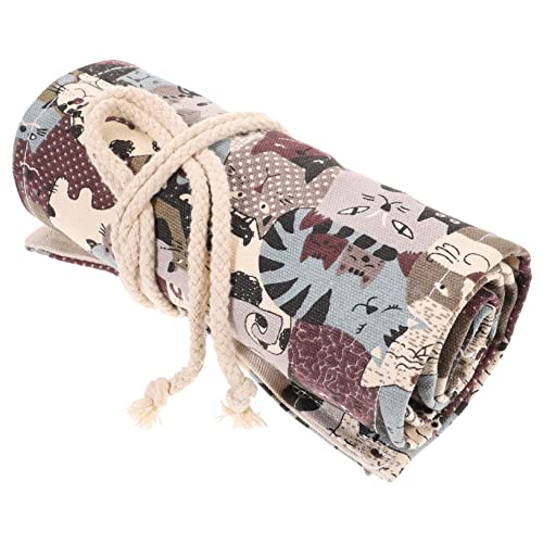 DOITOOL Buntstift Vorhangtasche für Kinder Große Kapazität Bedruckte Canvas Stiftetasche mit Katzenmotiv für Schule und Reisen von DOITOOL