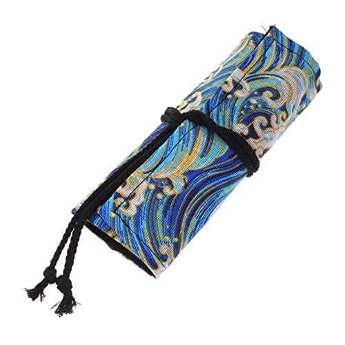 DOITOOL Rollen Stiftvorhang Rolling Pen -Beutel Bleistiftfälle Schreibwaren rollboxen Japanese Pencil case großes Federmäppchen Bleistift-Verpackungstasche Bettwäsche aus Baumwolle Blue von DOITOOL