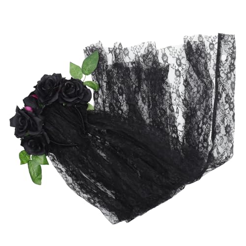 DOITOOL Rosa Stirnband Haarschmuck Stirnband Braut Haarspange Schwarze Schleier Für Frauen Vintage Hochzeitsdeko Tote Haarklammer Damen Hochzeitskleid Stoff Jahrgang von DOITOOL