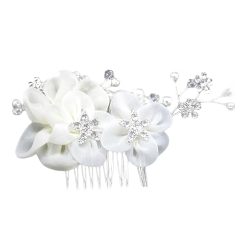 DOITOOL Hochzeitskopfschmuck für die Braut Strasskamm Hochzeitsdekoration Haarkamm mit Strass Haarkamm aus Kristall Strasssteine schmücken Seidenblume Kopfbedeckung Damen von DOITOOL