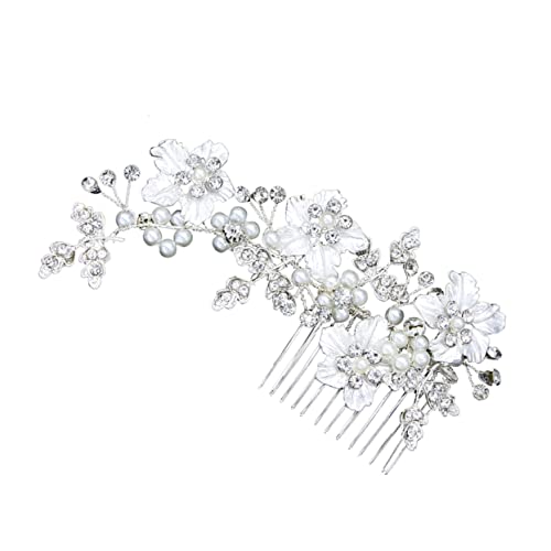 DOITOOL Tiara Haarschmuck Hochzeit Haarkamm Hochzeitskopfschmuck Perle Diamant Haarkamm Blumenblatt Haarkamm Braut Mosaik Blätter von DOITOOL