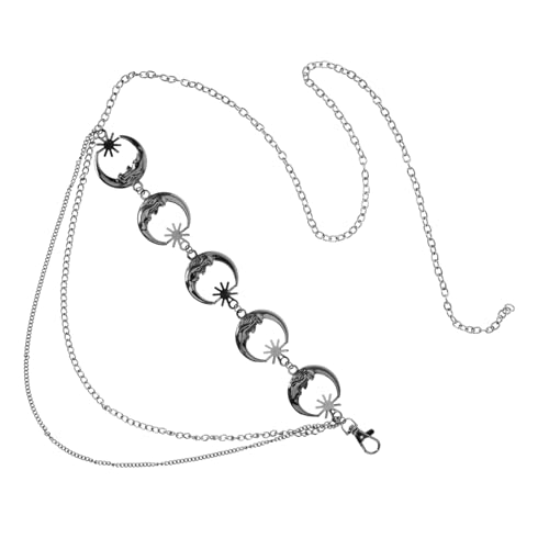 DOITOOL Verstellbare Vintage Taillenkette Metallgürtel mit Mond und Sternanhängern Verstellbare Hüftkette für Damen Bauchkette aus Zinklegierung mit Perlendekor Vielseitiges Body Chain von DOITOOL