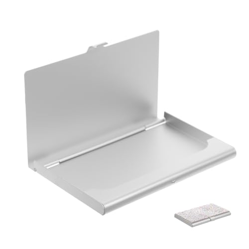 DOITOOL Visitenkartenhalter Mit Strasssteinen Kartenetui Für Damen Kartenorganisator Veranstalter Behälter Für Visitenkarten Kartenhalter-Boxen Kartenbehälter Silber Aluminiumlegierung von DOITOOL