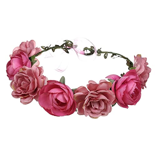 DOITOOL rosa Stirnband Haarschmuck für Mädchen Blumenkronengirlande Blumengirlande Haarnadel Haargummi Haarblumen Urlaubsangebot Rosen Kranz Blüte Kopfbedeckung Damen schmücken Stoff rot von DOITOOL