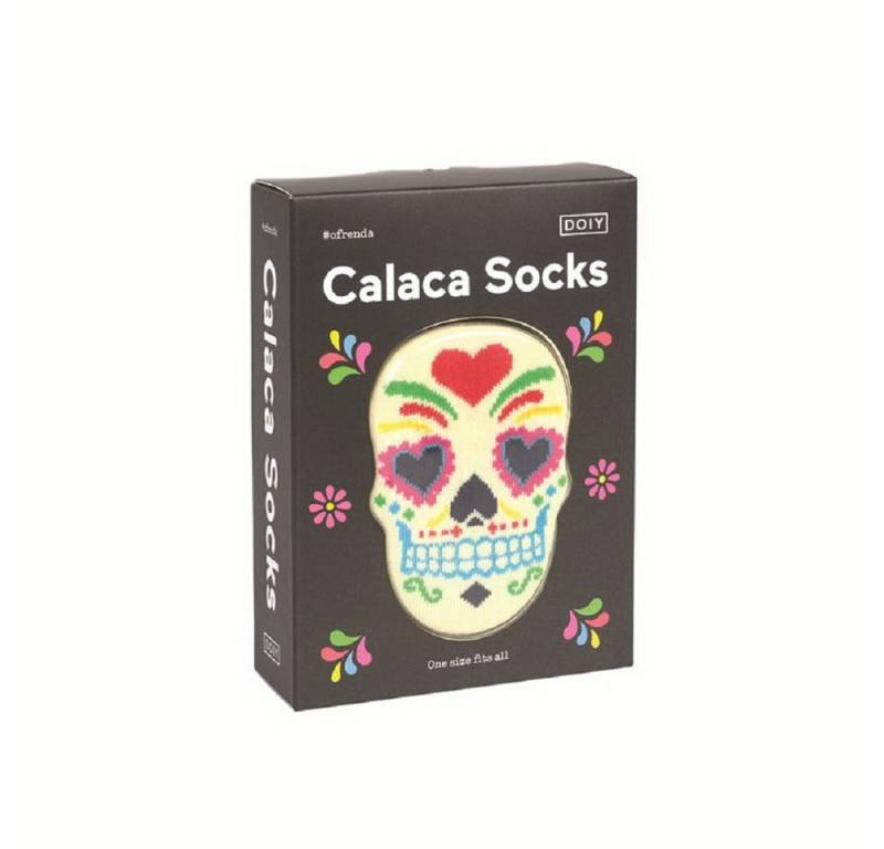 DOIY Socken Totenkopf - Calaca - Socks (Box, 1-Paar, Strümpfe geformt als bunter Schädel) Fun Geschenkidee von DOIY