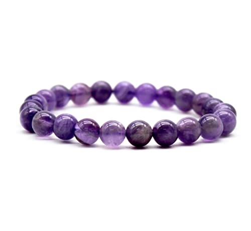 DOJA Barcelona | Amethyst Perlen Armband | Perlenarmband 8mm Kugeln | Elastische Armbänder aus Mineralien, Bergkristall, Crystal | Energiearmband Heilsteine Chakra Armband Damen/Armband Herren von DOJA Barcelona
