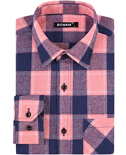 DOKKIA Herren Freizeitkleid Langarm Buffalo Plaid Kariert Tailliert Flanell Hemd, Hot Pink Schwarz Weiß, XL von DOKKIA