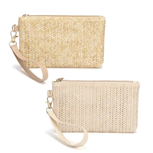 DOKRIN Damen-Clutches,2-teiliges Stroh-Geldbörse mit großem Fassungsvermögen und Handytasche mit Reißverschluss von DOKRIN
