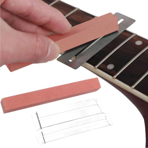DOKRIN Guitar Cleaning & Care, 1 roter Schleifstein + 2 gebogene Unterlegscheiben Gitarren-Polierstein für Gitarren-Griffbrettschutz Nivellierungs- und Polierwerkzeug von DOKRIN