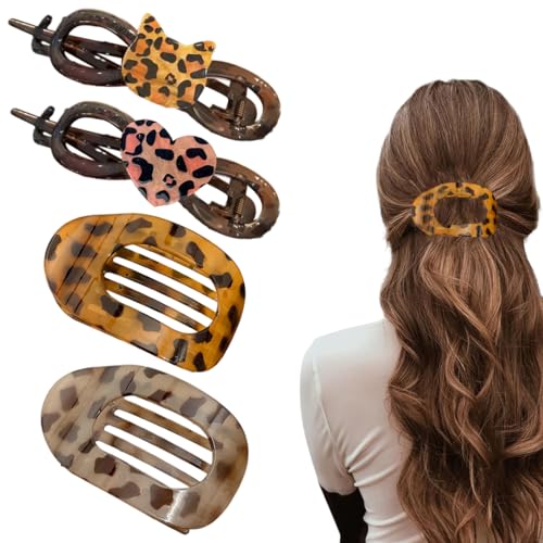 DOKRIN Hair Claws, 4 Stück flache Haarspangen Haarspangen mit Leopardenmuster starke seitliche Haarspangen Haarspangen mit gebogenem Design Haarspangen für Frauen und Mädchen von DOKRIN