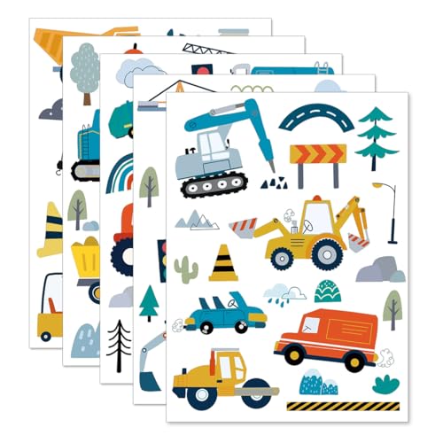 DOKRIN Nursery Wall Stickers, 5 Bögen Wandaufkleber Auto Wandsticker Kinderzimmer Junge Wandaufkleber Bagger Traktor Farbige Auto Wandaufkleber Kinderzimmer Deko Wandaufkleber Babyzimmer (Blau) von DOKRIN