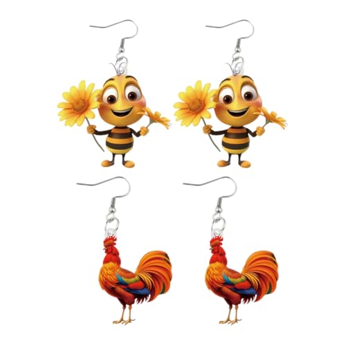 DOKRIN Ohrringe für Damen,2 Paar bezaubernde Acryl-Ohrhänger mit Sonnenblume, Biene und Hahn, perfekt für den Alltag und als Partygeschenk DOKRIN Ohrringe für Damen,2 Paar bezaubernde Acryl-Ohrhänger mit Sonnenblume, Biene und Hahn, perfekt für den Alltag und als Partygeschenk von DOKRIN