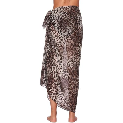 DOKRIN Pareos & Strandkleider für Damen,Langer Badeanzug-Überzug aus Chiffon, Strand-Wickelkleid mit Bindeband, Leopardenmuster, Bikini-Schal von DOKRIN