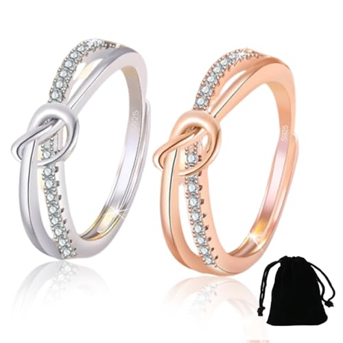 DOKRIN Ringe für Damen,2 Stück einreihiger Diamant-Knotenring weiblicher offener Ring Zeigefingerring Paarring von DOKRIN