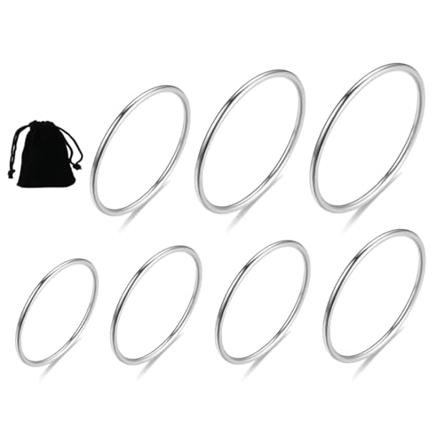 DOKRIN Ringe für Damen,7-teiliges dünnes Ringset aus Edelstahl für Damen, 1 mm dicke stapelbare Silberringe, Größen 4, 5, 6, 7, 8, 9, 10 DOKRIN Ringe für Damen,7-teiliges dünnes Ringset aus Edelstahl für Damen, 1 mm dicke stapelbare Silberringe, Größen 4, 5, 6, 7, 8, 9, 10 von DOKRIN