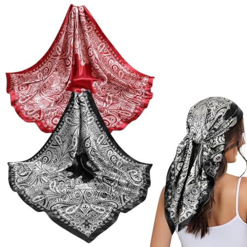 DOKRIN Schals für Damen,2 Stück 70 cm lange Seidenschals, die um die Taille gebunden werden, mit dekorativen Kopftüchern im Ethno-Stil von DOKRIN