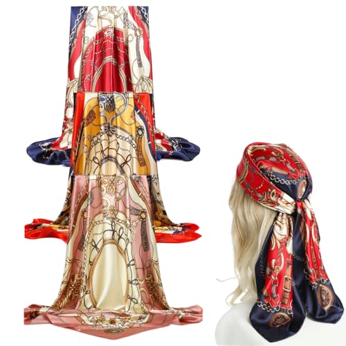 DOKRIN Schals für Damen,3 Stück 90 cm große Seidenschals für Damen mit Kette, elegante Schals, farblich passende Tücher, Sonnenschutz-Kopftücher, quadratische Schals von DOKRIN