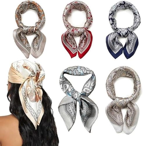 DOKRIN Schals für Damen,5 stücke Frauen Gedruckt Seide Quadratischen Schal 60 * 60cm Frauen Mode Schal Satin Touch Seide Schal von DOKRIN