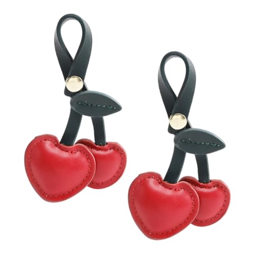 DOKRIN Schlüsselanhänger für Damen,2 Stück rote Pu-Kirschanhänger, Taschenanhänger, Schlüsselanhänger, Hängeaccessoires von DOKRIN